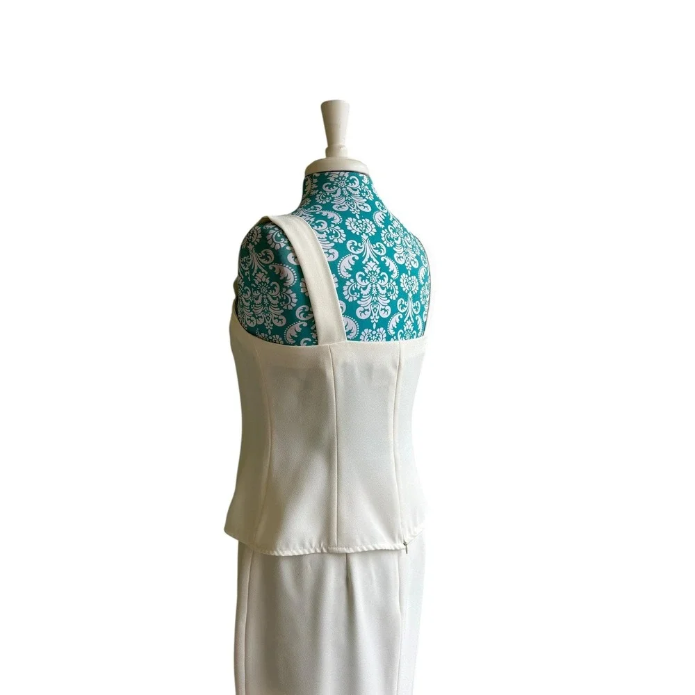 Vintage Women's Skirt Set Pearl Sequin Top Embroidered Pastel Pink & Aqua Suit - Picture 8 of 13